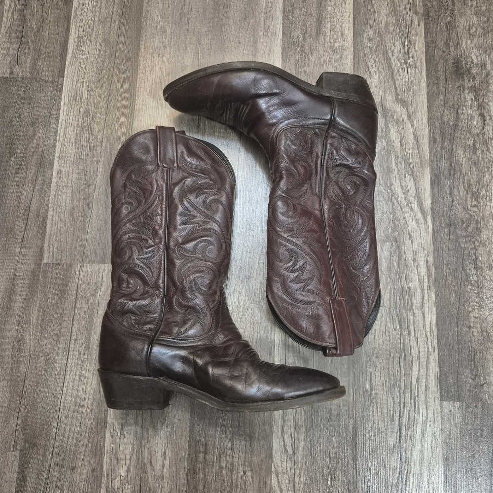 J. Chisholm Vintage Red/Brown Cowboy Leather Boots Size 8 D